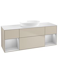 Villeroy und Boch Finion GD01GJHH 120cm, plaque de recouvrement blanc mat, Emotion, étagères laqué gris clair mat, Sand Matt Lacquer