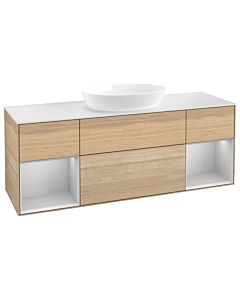 Villeroy und Boch Finion Waschtischunterschrank GD01GJPC 120cm, Abdeckplatte white matt, Emotion, Regale Light grey matt lacquer, Oak Veneer