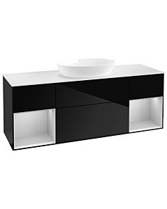 Villeroy und Boch Finion Waschtischunterschrank GD01GJPH 120cm, Abdeckplatte white matt, Emotion, Regale Light grey matt lacquer, Glossy Black Lacquer