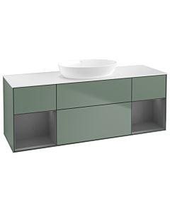Villeroy und Boch Finion Waschtischunterschrank GD01GKGM 120cm, Abdeckplatte white matt, Emotion, Regale Anthracite matt lacquer, Olive Matt Lacquer