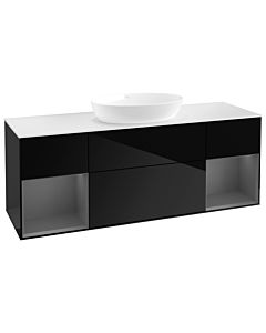 Villeroy und Boch Finion GD01GKPH 120cm, plaque de recouvrement blanc mat, Emotion, étagères laqué anthracite mat, Glossy Black Lacquer