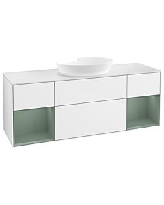 Villeroy und Boch Finion Waschtischunterschrank GD01GMGF 120cm, Abdeckplatte white matt, Emotion, Regale Olive matt lacquer, Glossy white lacquer