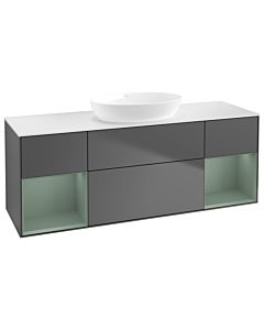 Villeroy und Boch Finion Waschtischunterschrank GD01GMGK 120cm, Abdeckplatte white matt, Emotion, Regale Olive matt lacquer, Anthracite matt