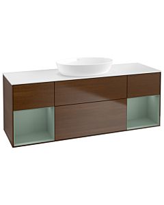 Villeroy und Boch Finion Waschtischunterschrank GD01GMGN 120cm, Abdeckplatte white matt, Emotion, Regale Olive matt lacquer, Walnut veneer