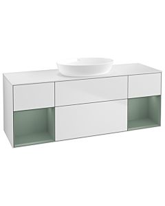 Villeroy und Boch Finion Waschtischunterschrank GD01GMMT 120cm, Abdeckplatte white matt, Emotion, Regale Olive matt lacquer, White matt lacquer