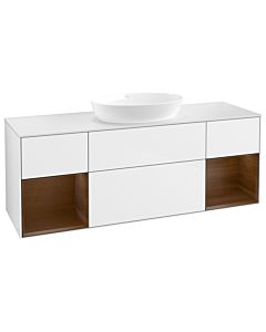 Villeroy und Boch Finion Waschtischunterschrank GD01GNGF 120cm, Abdeckplatte white matt, Emotion, Regale Walnut Veneer, Glossy white lacquer