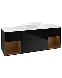 Villeroy und Boch Finion Waschtischunterschrank GD01GNPH 120cm, Abdeckplatte white matt, Emotion, Regale Walnut Veneer, Glossy Black Lacquer
