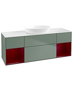 Villeroy und Boch Finion Villeroy und Boch GD01HBGM 120cm, plaque de recouvrement blanc mat, Emotion, étagères Peony laqué mat, Olive Matt Lacquer