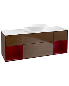 Villeroy und Boch Finion Waschtischunterschrank GD01HBGN 120cm, Abdeckplatte white matt, Emotion, Regale Peony matt lacquer, Walnut veneer