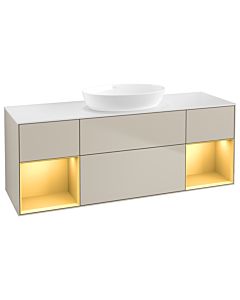 Villeroy und Boch Finion GD01HFHH 120cm, plaque de recouvrement blanc mat, Emotion, étagères laqué mat or, Sand Matt Lacquer