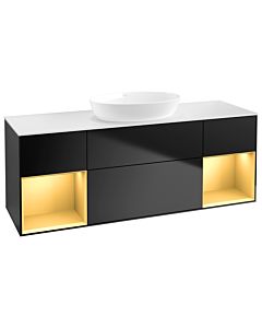 Villeroy und Boch Finion Waschtischunterschrank GD01HFPD 120cm, Abdeckplatte white matt, Emotion, Regale Gold matt lacquer, Black matt lacquer