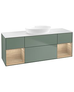 Villeroy und Boch Finion Waschtischunterschrank GD01PCGM 120cm, Abdeckplatte white matt, Emotion, Regale Oak Veneer, Olive Matt Lacquer