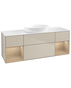 Villeroy und Boch Finion Waschtischunterschrank GD01PCHH 120cm, Abdeckplatte white matt, Emotion, Regale Oak Veneer, Sand Matt Lacquer