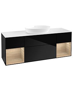 Villeroy und Boch Finion Villeroy und Boch GD01PCPH 120cm, plaque de recouvrement blanc mat, emotion, étagères Oak Veneer , Glossy Black Lacquer