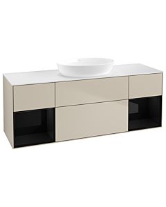 Villeroy und Boch Finion GD01PHHH 120cm, plaque de recouvrement blanc mat, emotion, étagères laqué noir brillant, Sand Matt Lacquer