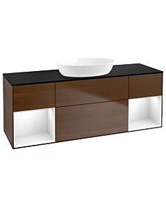 Villeroy und Boch Finion Waschtischunterschrank GD02GFGN 120cm, Abdeckplatte black matt, Emotion, Regale Glossy white lacquer, Walnut veneer