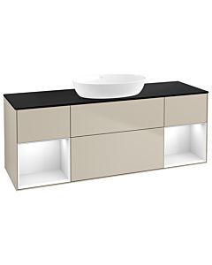 Villeroy und Boch Finion Villeroy und Boch GD02GFHH 120cm, plaque de recouvrement noir mat, Emotion, étagères Laque blanche brillante, Sand Matt Lacquer