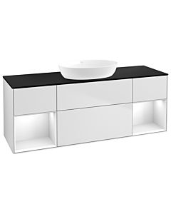 Villeroy und Boch Finion Villeroy und Boch GD02GFMT 120cm, plaque de recouvrement noire mate, Emotion, étagères laquées blanc brillant, laqué blanc mat