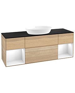 Villeroy und Boch Finion Waschtischunterschrank GD02GFPC 120cm, Abdeckplatte black matt, Emotion, Regale Glossy white lacquer, Oak Veneer