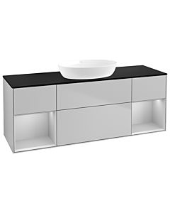 Villeroy und Boch Finion Villeroy und Boch GD02GJGJ 120cm, plaque de recouvrement noir mat, Emotion, étagères Laque gris clair mat, gris clair mat