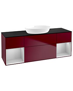 Villeroy und Boch Finion Villeroy und Boch GD02GJHB 120cm, plaque de recouvrement noir mat, Emotion, étagères Laque gris clair mat, Peony Matt