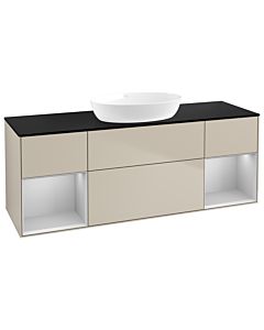 Villeroy und Boch Finion GD02GJHH 120cm, plaque de recouvrement noir mat, Emotion, étagères laqué gris clair mat, Sand Matt Lacquer