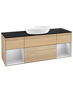 Villeroy und Boch Finion Waschtischunterschrank GD02GJPC 120cm, Abdeckplatte black matt, Emotion, Regale Light grey matt lacquer, Oak Veneer