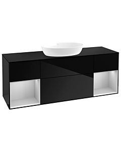 Villeroy und Boch Finion Waschtischunterschrank GD02GJPH 120cm, Abdeckplatte black matt, Emotion, Regale Light grey matt lacquer, Glossy Black Lacquer