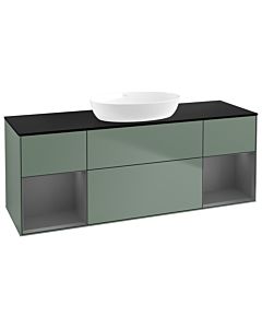 Villeroy und Boch Finion GD02GKGM 120cm, plaque de recouvrement noire mate, Emotion, étagères Olive Matt Lacquer anthracite mat, Olive Matt Lacquer