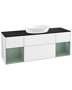 Villeroy und Boch Finion Waschtischunterschrank GD02GMGF 120cm, Abdeckplatte black matt, Emotion, Regale Olive matt lacquer, Glossy white lacquer