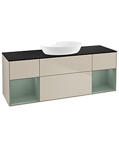 Villeroy und Boch Finion Villeroy und Boch GD02GMHH 120cm, plaque de recouvrement noir mat, Emotion, étagères laque olive mat, Sand Matt Lacquer