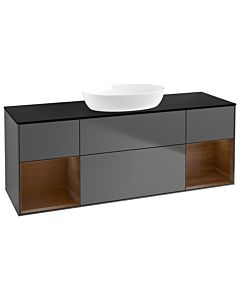 Villeroy und Boch Finion GD02GNGK 120cm, plaque de recouvrement noire mate, Emotion, étagères Walnut Veneer , anthracite mat