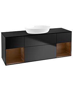 Villeroy und Boch Finion GD02GNPD 120cm, plaque de recouvrement noir mat, Emotion, étagères Walnut Veneer , laqué noir mat