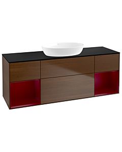 Villeroy und Boch Finion Waschtischunterschrank GD02HBGN 120cm, Abdeckplatte black matt, Emotion, Regale Peony matt lacquer, Walnut veneer