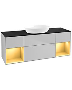 Villeroy und Boch Finion Waschtischunterschrank GD02HFGJ 120cm, Abdeckplatte black matt, Emotion, Regale Gold matt lacquer, Light grey matt