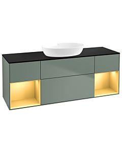 Villeroy und Boch Finion Waschtischunterschrank GD02HFGM 120cm, Abdeckplatte black matt, Emotion, Regale Gold matt lacquer, Olive Matt Lacquer