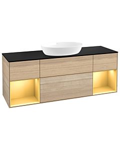 Villeroy und Boch Finion Waschtischunterschrank GD02HFPC 120cm, Abdeckplatte black matt, Emotion, Regale Gold matt lacquer, Oak Veneer