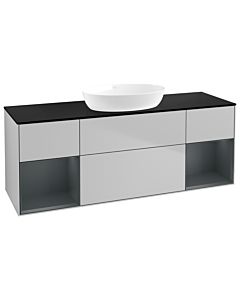 Villeroy und Boch Finion Villeroy und Boch GD02HGGJ 120cm, plaque de recouvrement noire mate, Emotion, étagères laqué mat Midnight, gris clair mat