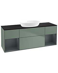 Villeroy und Boch Finion GD02HGGM 120cm, plaque de recouvrement noire mate, Emotion, étagères laqué mat Midnight, Olive Matt Lacquer