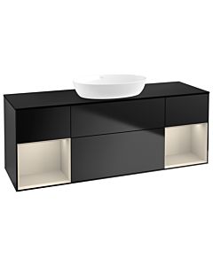 Villeroy und Boch Finion Villeroy und Boch GD02HHPD 120cm, plaque de recouvrement noir mat, Emotion, étagères laqué sable mat, laqué noir mat