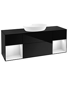 Villeroy und Boch Finion Waschtischunterschrank GD02MTPH 120cm, Abdeckplatte black matt, Emotion, Regale White matt lacquer, Glossy Black Lacquer