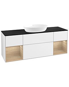 Villeroy und Boch Finion Waschtischunterschrank GD02PCGF 120cm, Abdeckplatte black matt, Emotion, Regale Oak Veneer, Glossy white lacquer