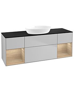 Villeroy und Boch Finion Waschtischunterschrank GD02PCGJ 120cm, Abdeckplatte black matt, Emotion, Regale Oak Veneer, Light grey matt