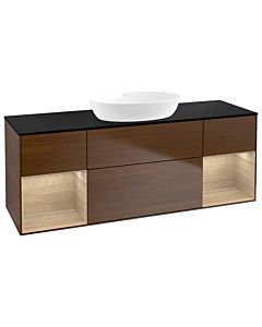 Villeroy und Boch Finion Waschtischunterschrank GD02PCGN 120cm, Abdeckplatte black matt, Emotion, Regale Oak Veneer, Walnut veneer