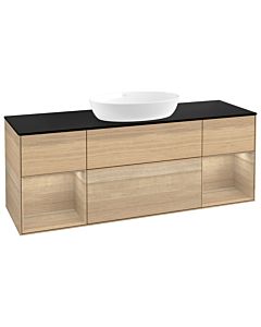 Villeroy und Boch Finion Villeroy und Boch GD02PCPC 120cm, plaque de recouvrement noir mat, emotion, étagères Oak Veneer , Oak Veneer