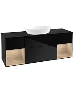 Villeroy und Boch Finion Waschtischunterschrank GD02PCPH 120cm, Abdeckplatte black matt, Emotion, Regale Oak Veneer, Glossy Black Lacquer