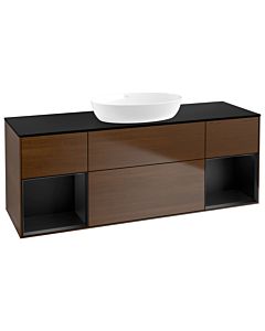 Villeroy und Boch Finion Waschtischunterschrank GD02PDGN 120cm, Abdeckplatte black matt, Emotion, Regale Black matt lacquer, Walnut veneer