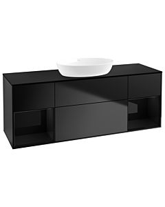 Villeroy und Boch Finion Villeroy und Boch GD02PHPD 120cm, plaque de recouvrement noir mat, Emotion, étagères Laque noire brillante, Laque noire mate