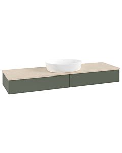 Meuble vasque Villeroy &amp; Boch Antao K14013HL 160 x 19 x 50 cm, plan vasque couleur Botticino, laque mate vert feuille