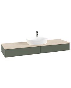Meuble vasque Villeroy &amp; Boch Antao K14053HL 160 x 19 x 50 cm, percé pour robinetterie, plan vasque couleur Botticino, laque mate vert feuille